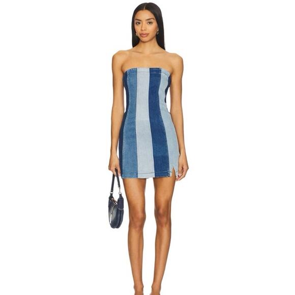 NWT Show Me Your Mumu Coronado Corset Blue Stripe Denim Mini Dress Size Small - Picture 2 of 10